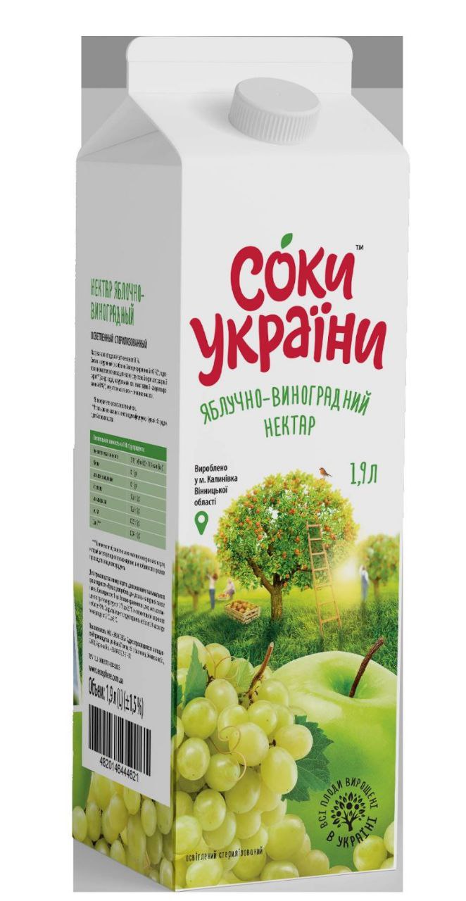 Нектар яблучно-виноградний освітлений ТМ Соки України 1,9л